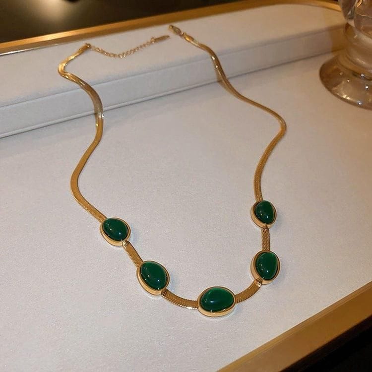 Elegant Green Stone Gold-Plated Jewelry Set for Women | Necklace, Bracelet & Earrings